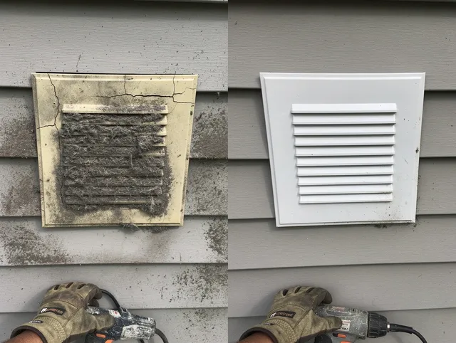 Seal Beach Dryer Vent Cleaning technician installing high-quality dryer vent cover at a residential property in Seal Beach